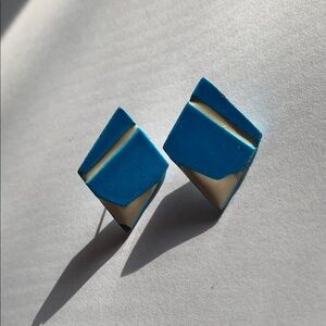 Diamond shaped turquoise and white enamel 1” pierced Earrings